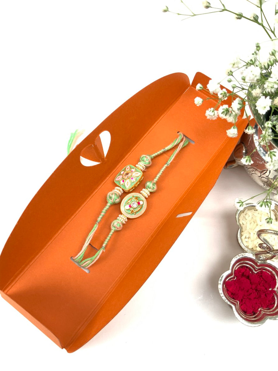 Meenakari Hand Painted Bhaiya Bhabhi Rakhi Set