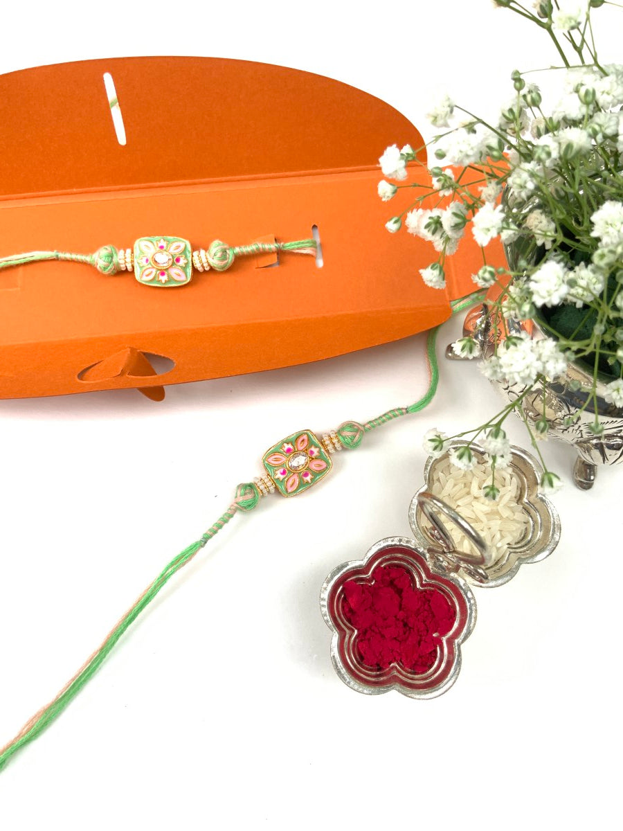 Meenakari Hand Painted Bhaiya Bhabhi Rakhi Set