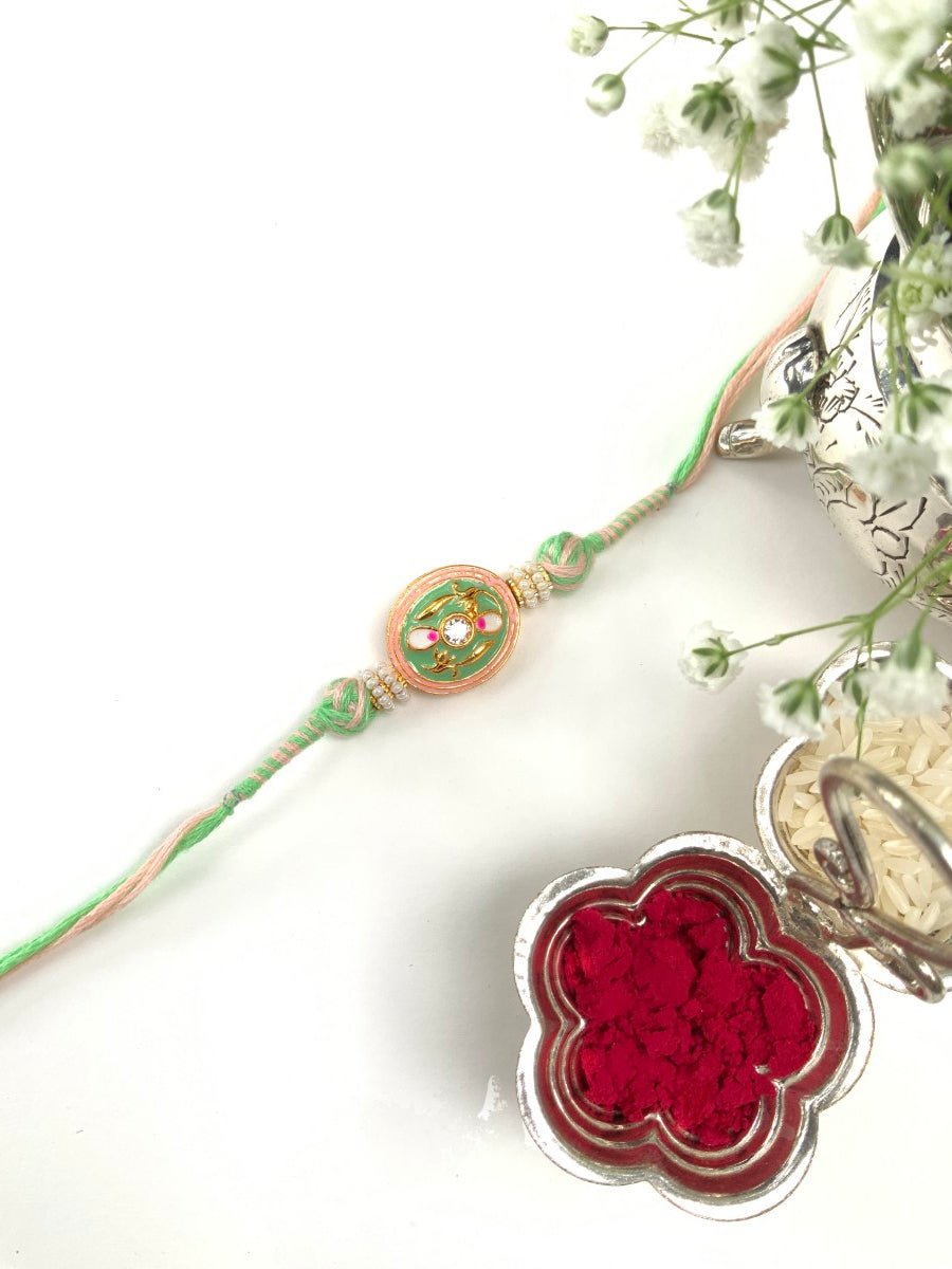 Meenakari Hand Painted Bhaiya Bhabhi Rakhi Set