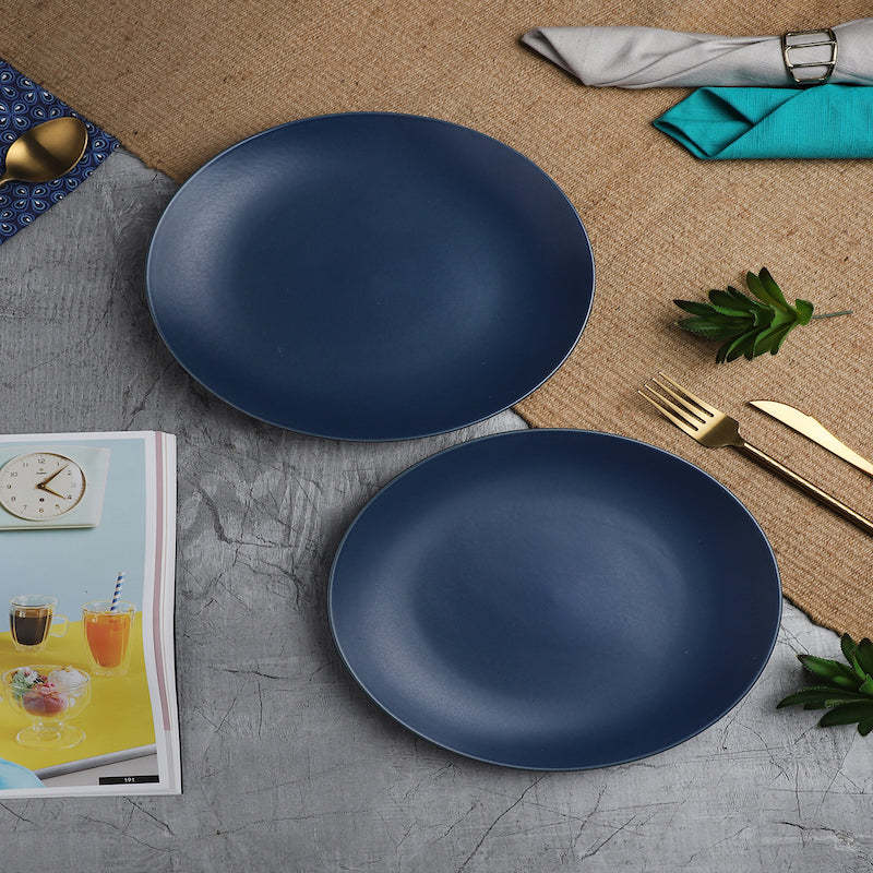 Matte Blue Hand Painted Ceramic Dinner Plates (Set of 2)