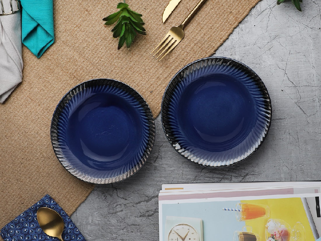 Blue Ceramic Hand-Painted Pasta Plate| Soup Plate (Set of 2)