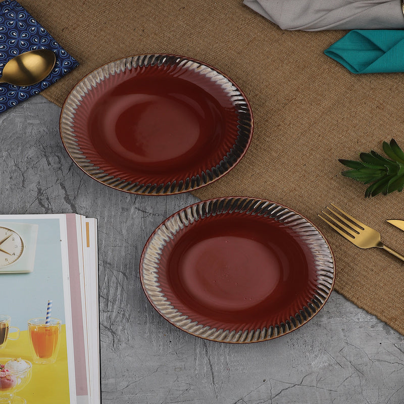 Red Ceramic Hand-Painted Pasta Plates (Set of 2)
