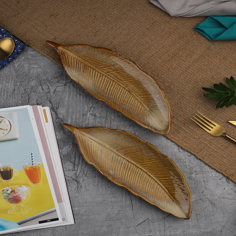 Ceramic Glazed Gold Leaf Platter (Set of 2)