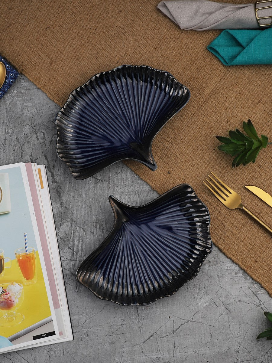 Exotic Glazed Leaf Ceramic Platters (Set of 2)