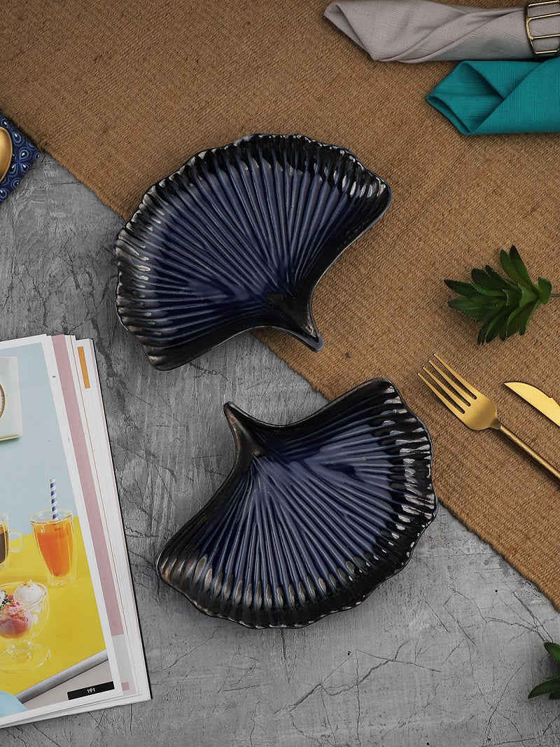 Exotic Glazed Leaf Ceramic Platters (Set of 2)