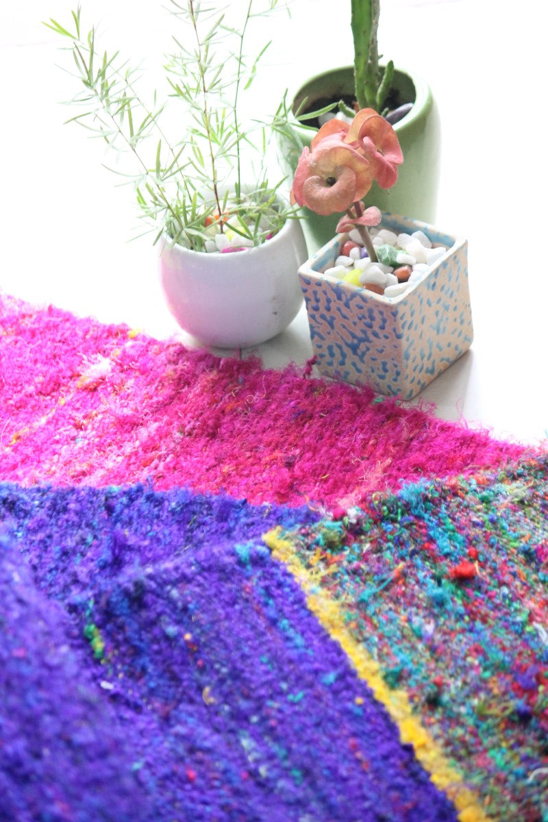 Very Berry Handmade Upcycled Silk Dhurrie Floor Covering