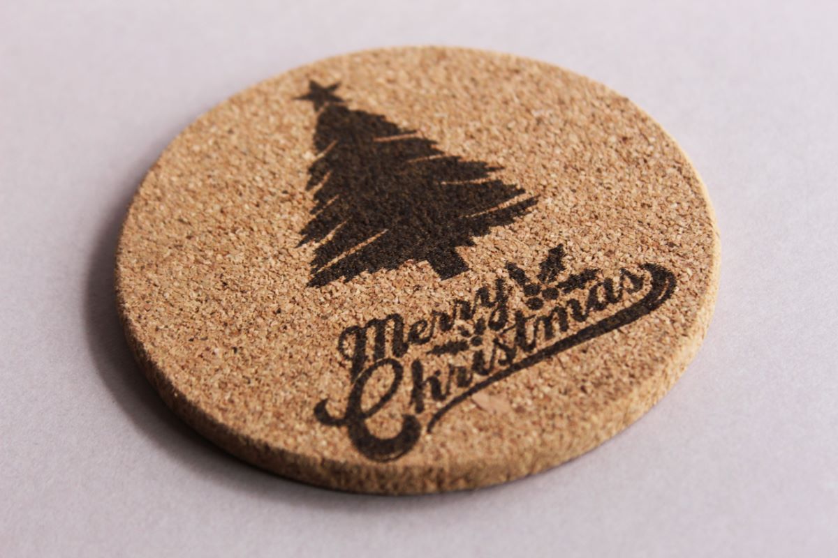 Merry Christmas and Christmas Tree Cork Coasters, Set of 6