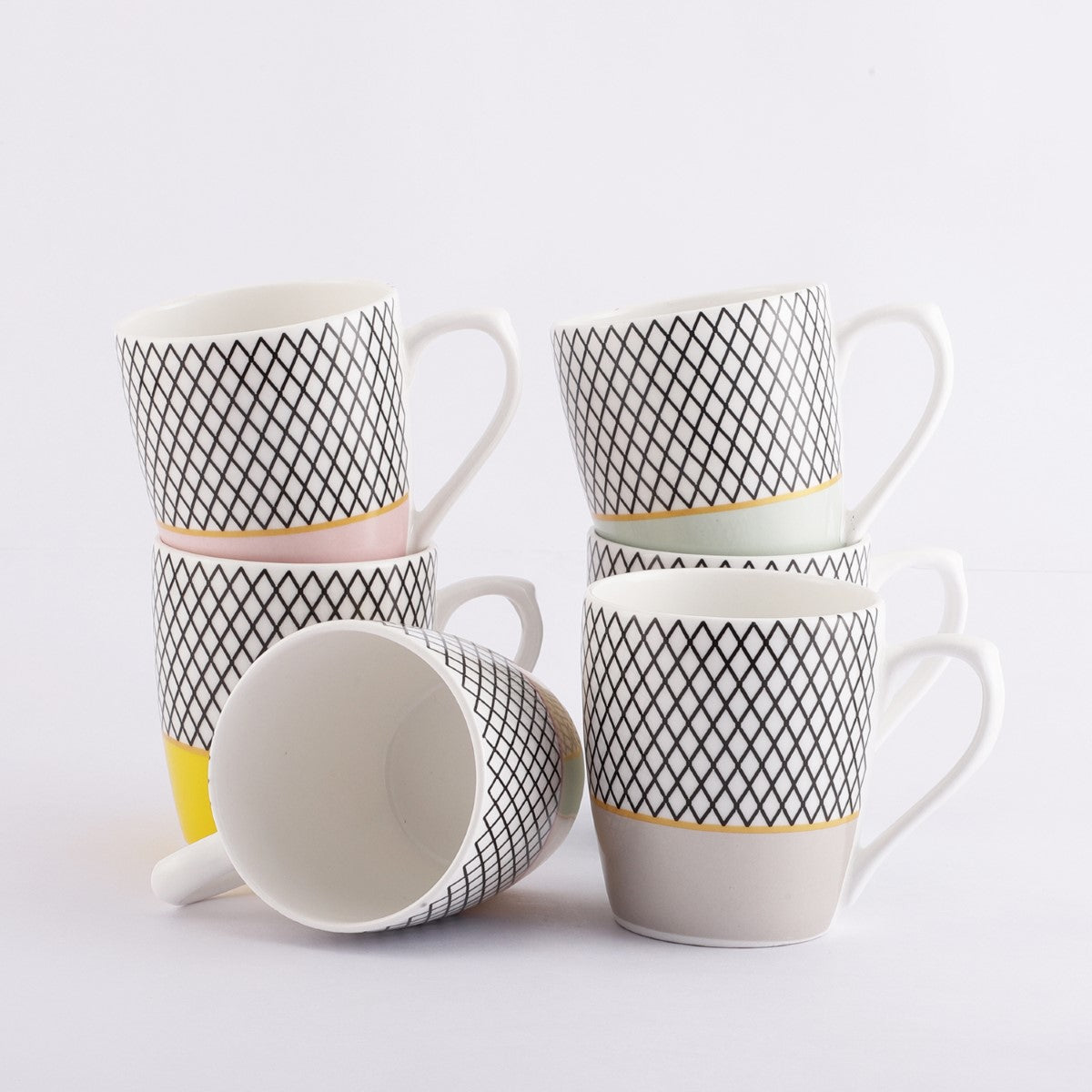 Multi Color Checkered Mugs (Set of 6)