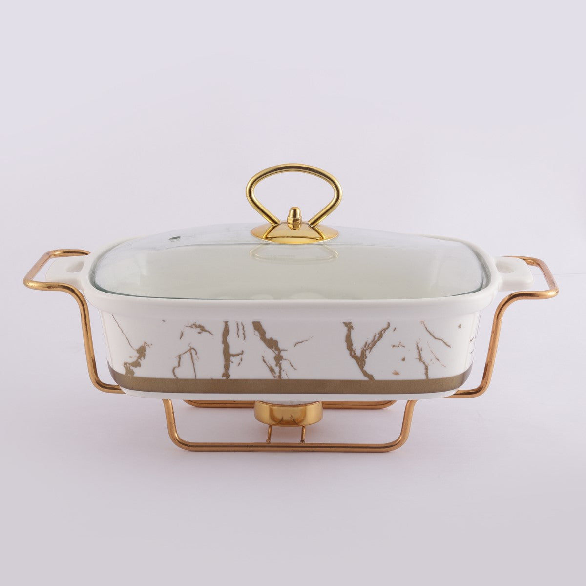 Ceramic Marble Textured Casserole with Lid & Stand