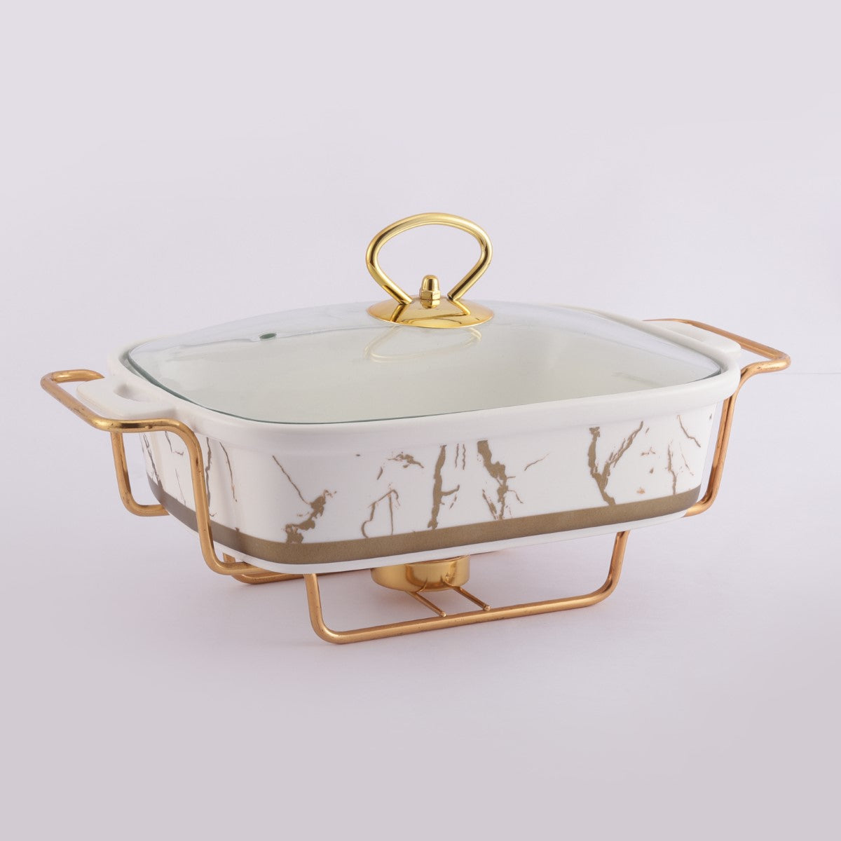 Ceramic Marble Textured Casserole with Lid & Stand