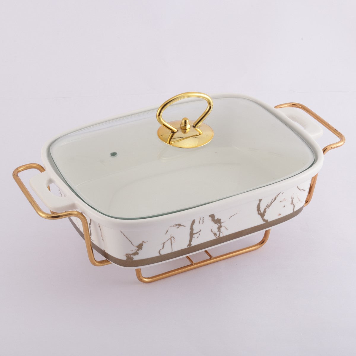 Ceramic Marble Textured Casserole with Lid & Stand