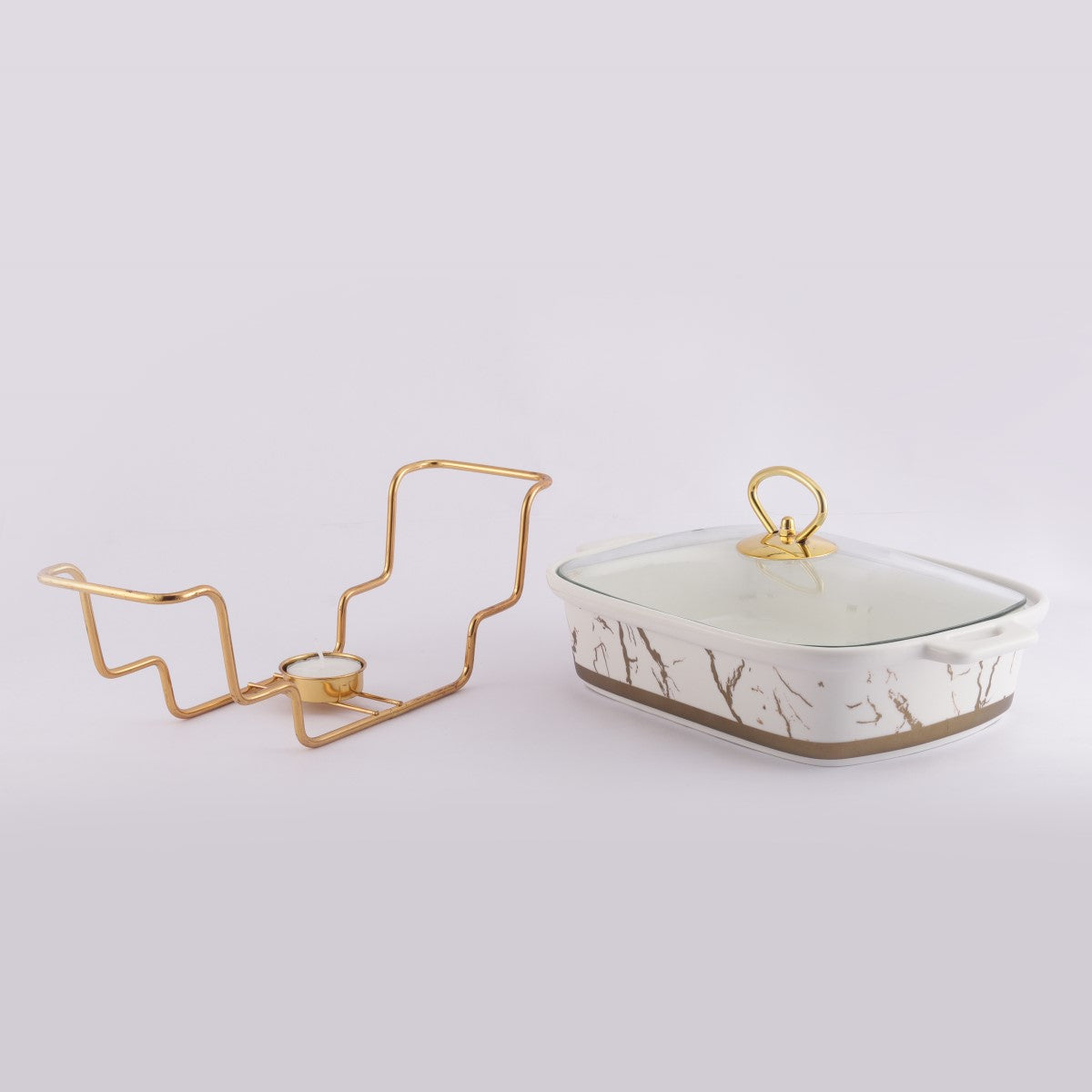 Ceramic Marble Textured Casserole with Lid & Stand