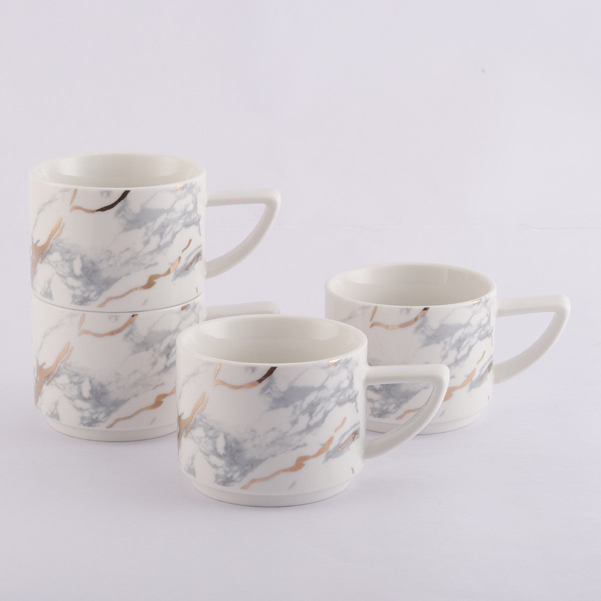 Aesthetic Marble Ceramic Coffee Mugs with Stand (Set of 4)