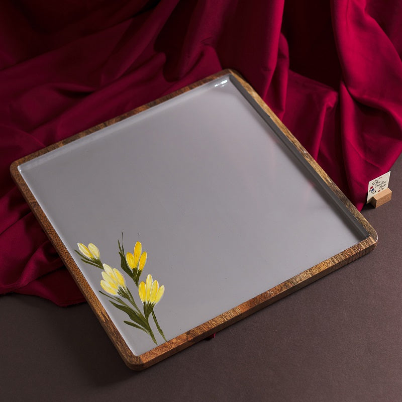 The Floral Affair Square Handpainted Wooden Platter