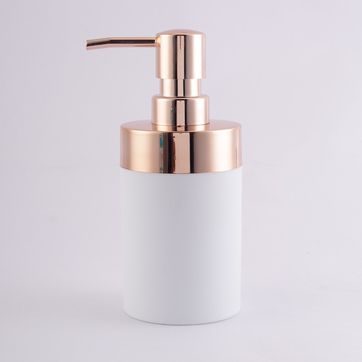 White Matte Soap Dispenser with Rose Gold Pump