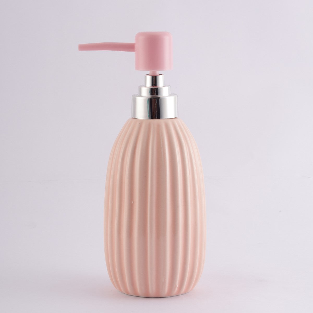 Ribbed Glazed Pink Ceramic Soap Dispenser