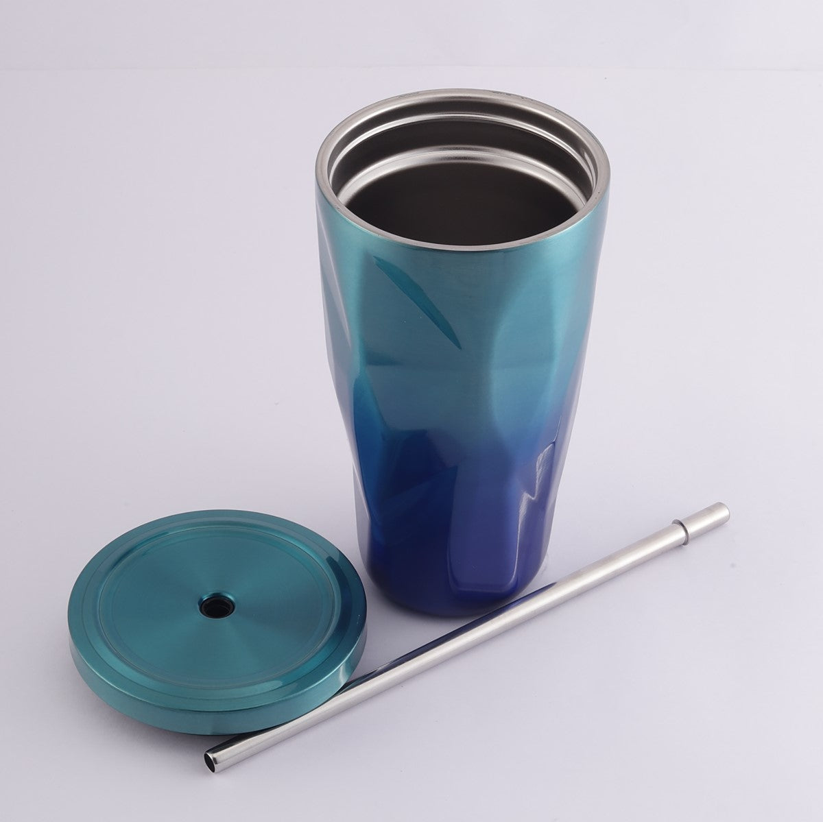 Diamond Cut Stainless Steel Tumbler with Straw
