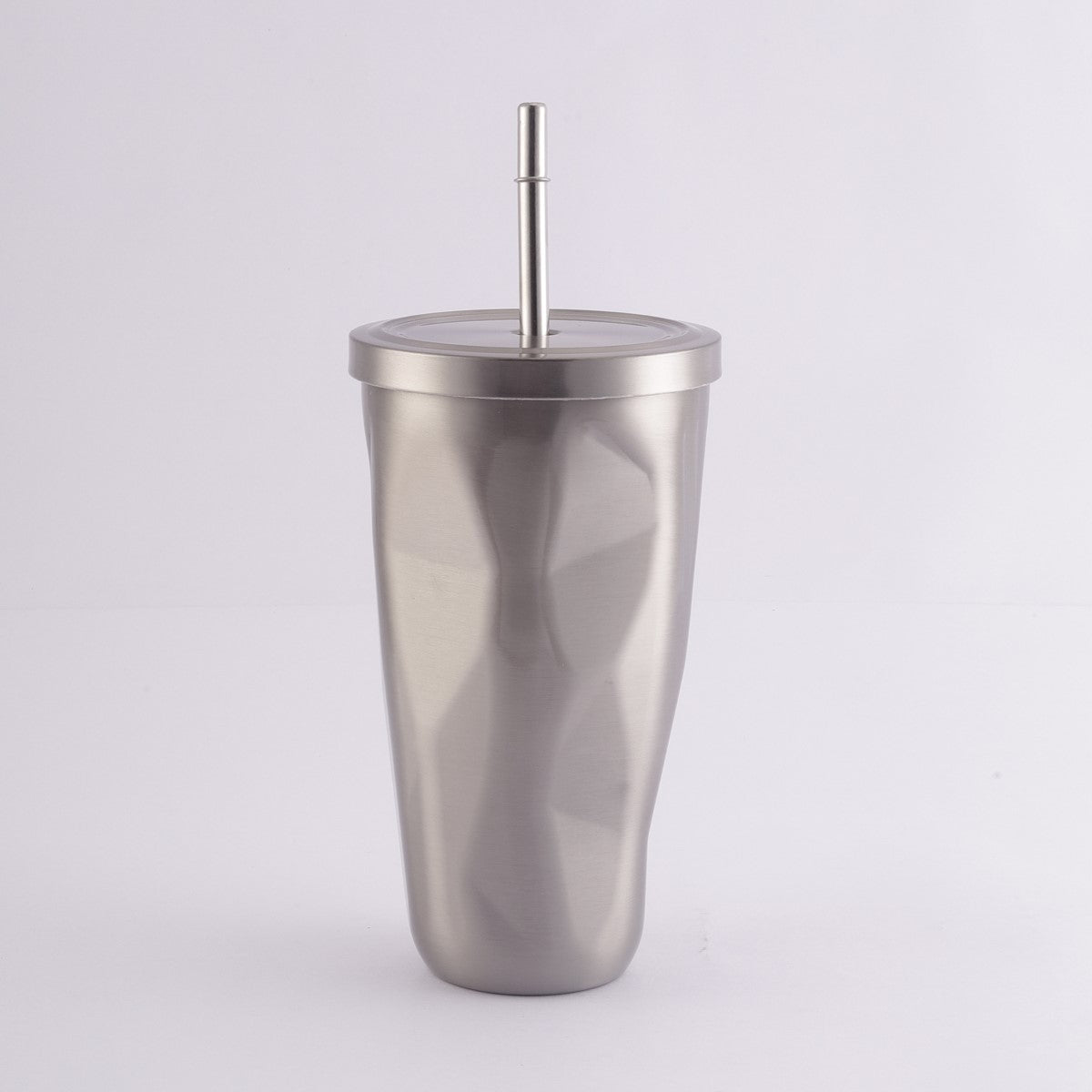 Diamond Cut Stainless Steel Tumbler with Straw