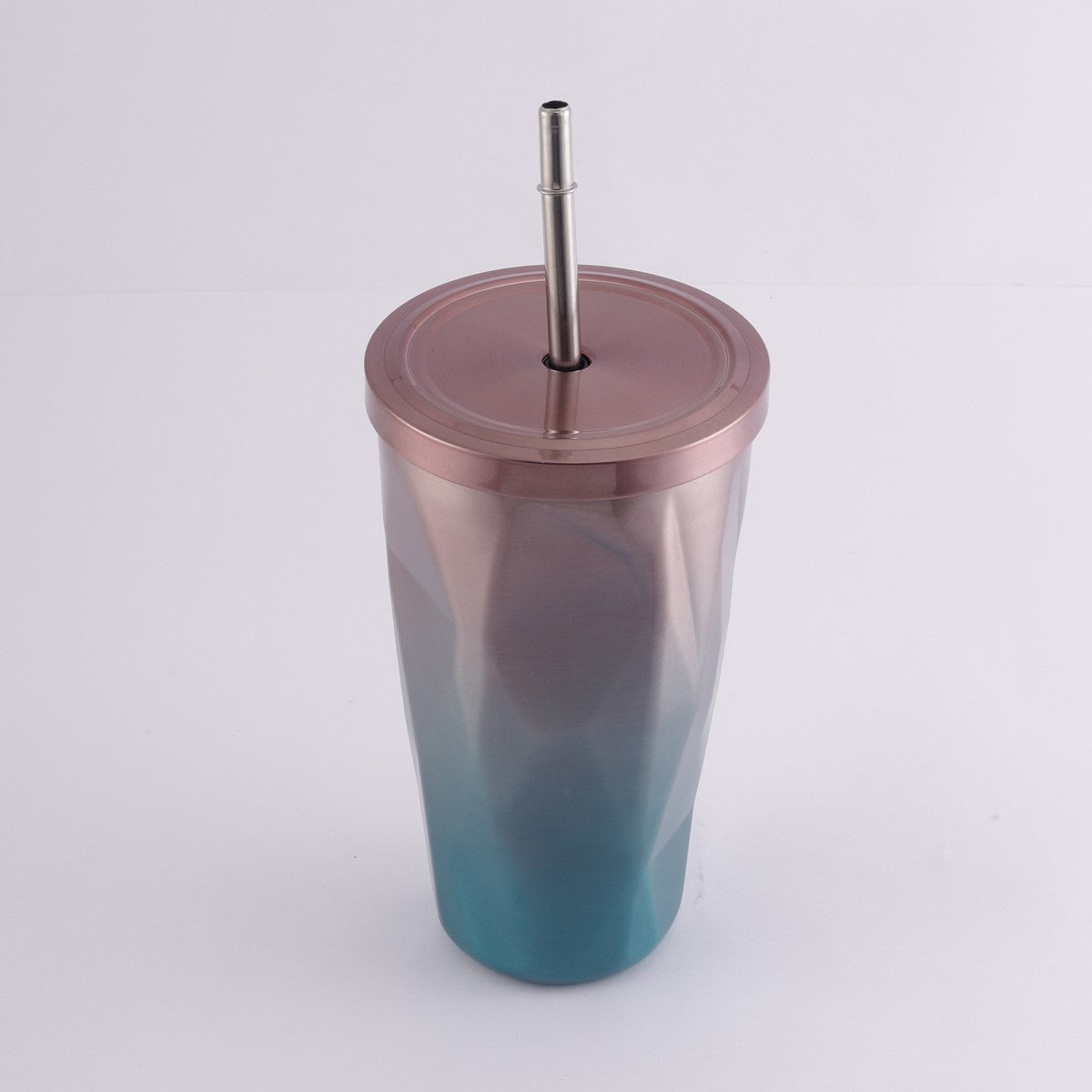 Diamond Cut Stainless Steel Tumbler with Straw