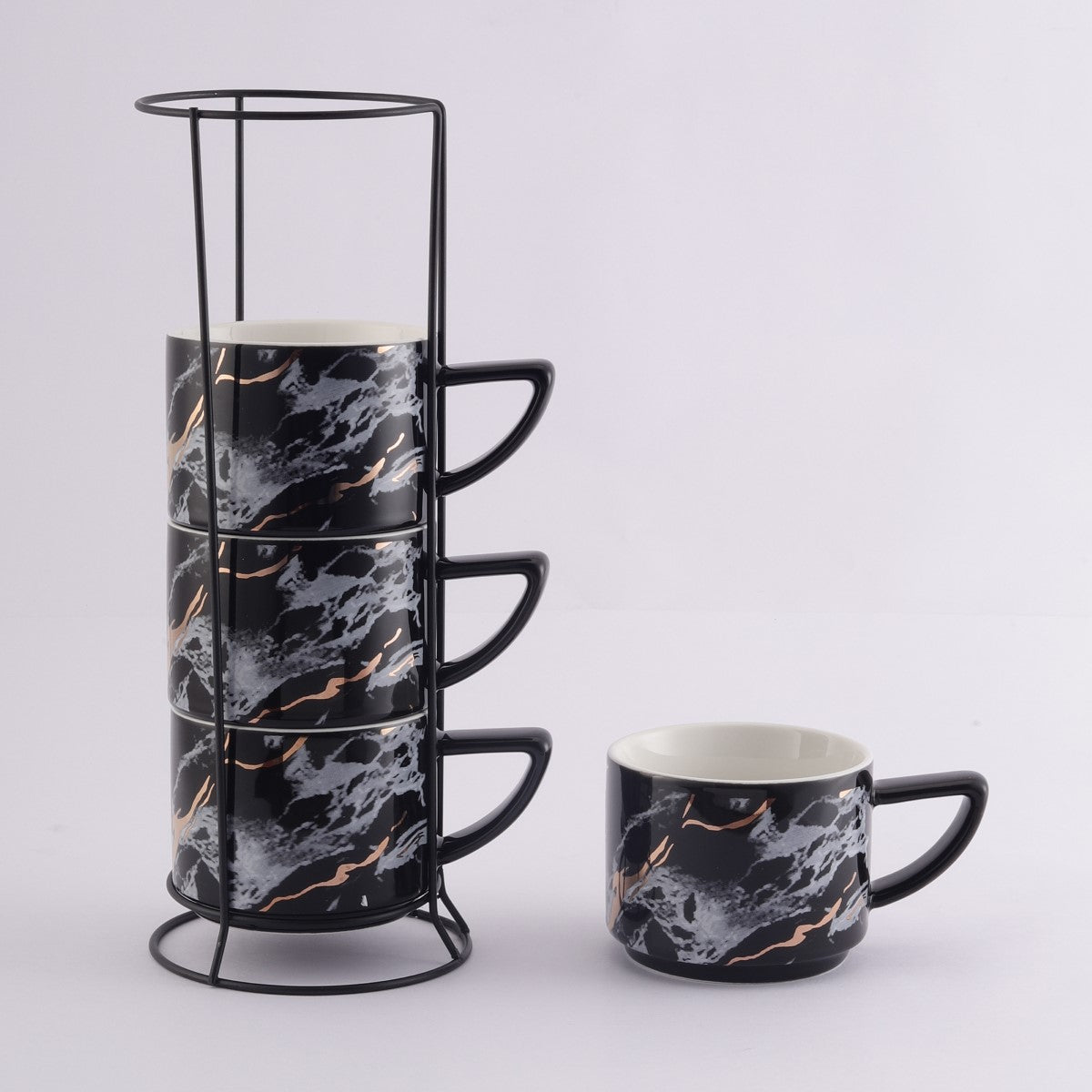 Aesthetic Marble Ceramic Coffee Mugs with Stand (Set of 4)