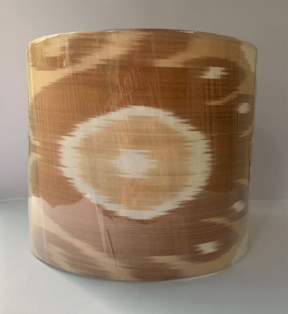 Beige & Brown Uzbek Ikat Drum Lampshade (Medium)
