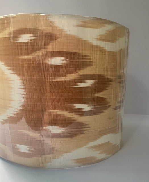 Beige & Brown Uzbek Ikat Drum Lampshade (Medium)