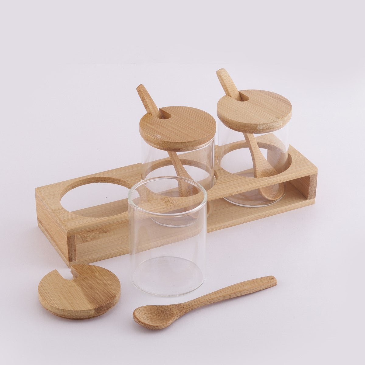 Glass Triple Condiment Jar & Spoon with Stand