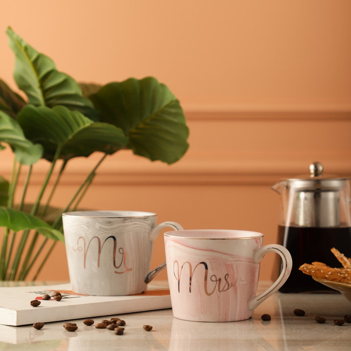 Mr & Mrs Grey & Pink Mugs (Set of 2)