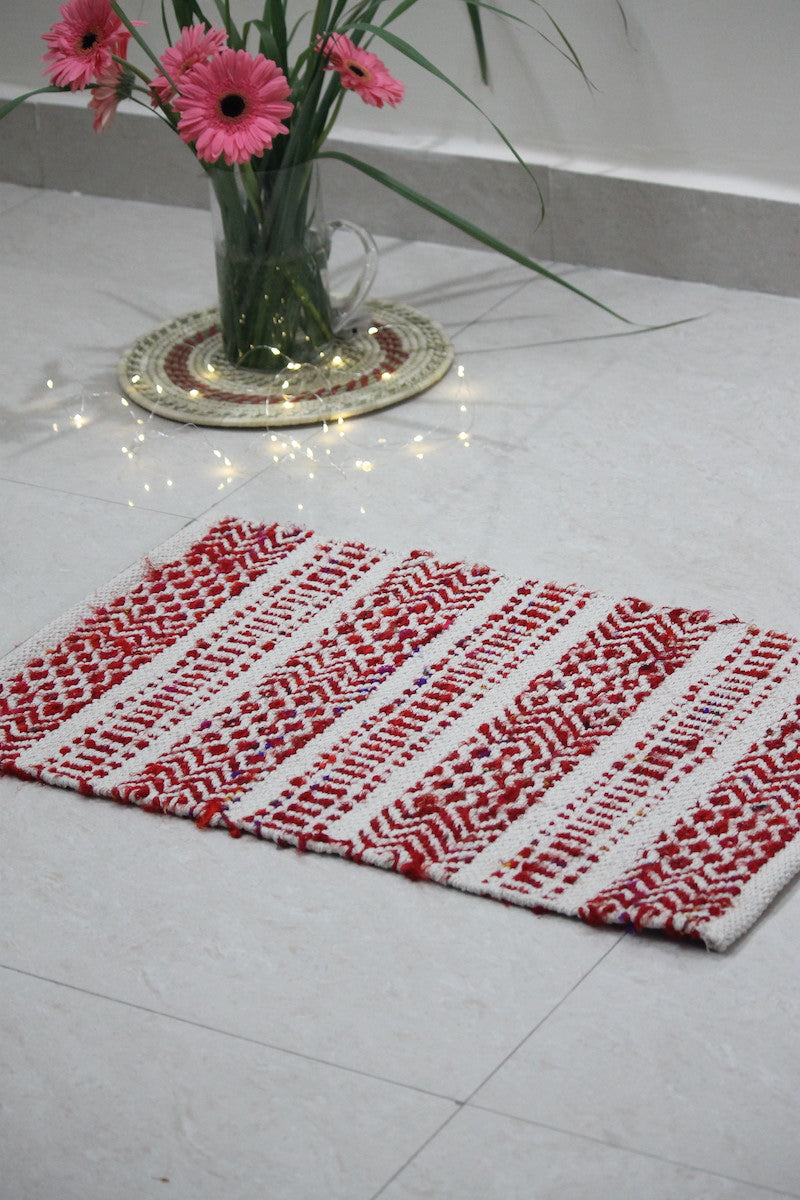 Red Cotton Silk Handmade Foot Mat