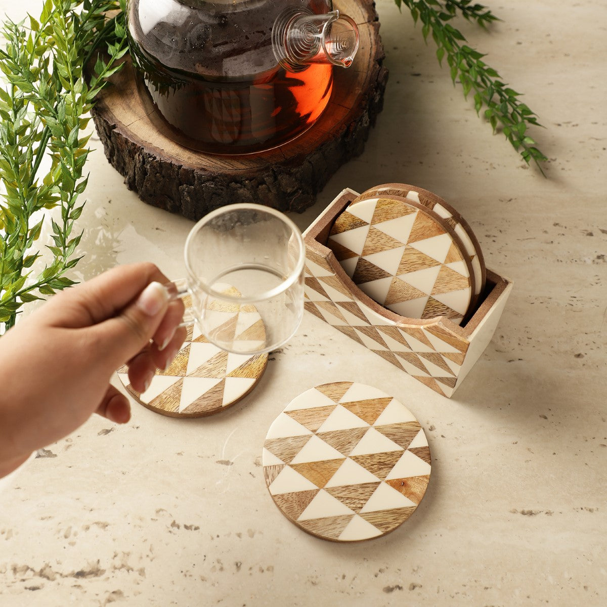 Wooden Trine Coaster- Set Of 4