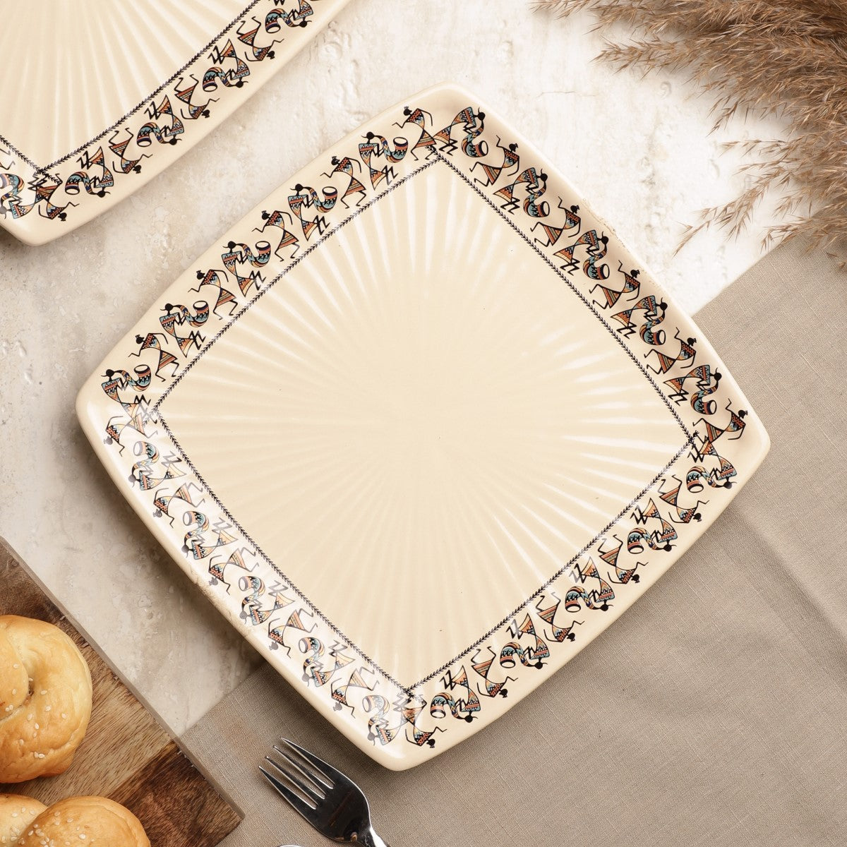 Tribal Art Square Dinner Plate (Set of 2)