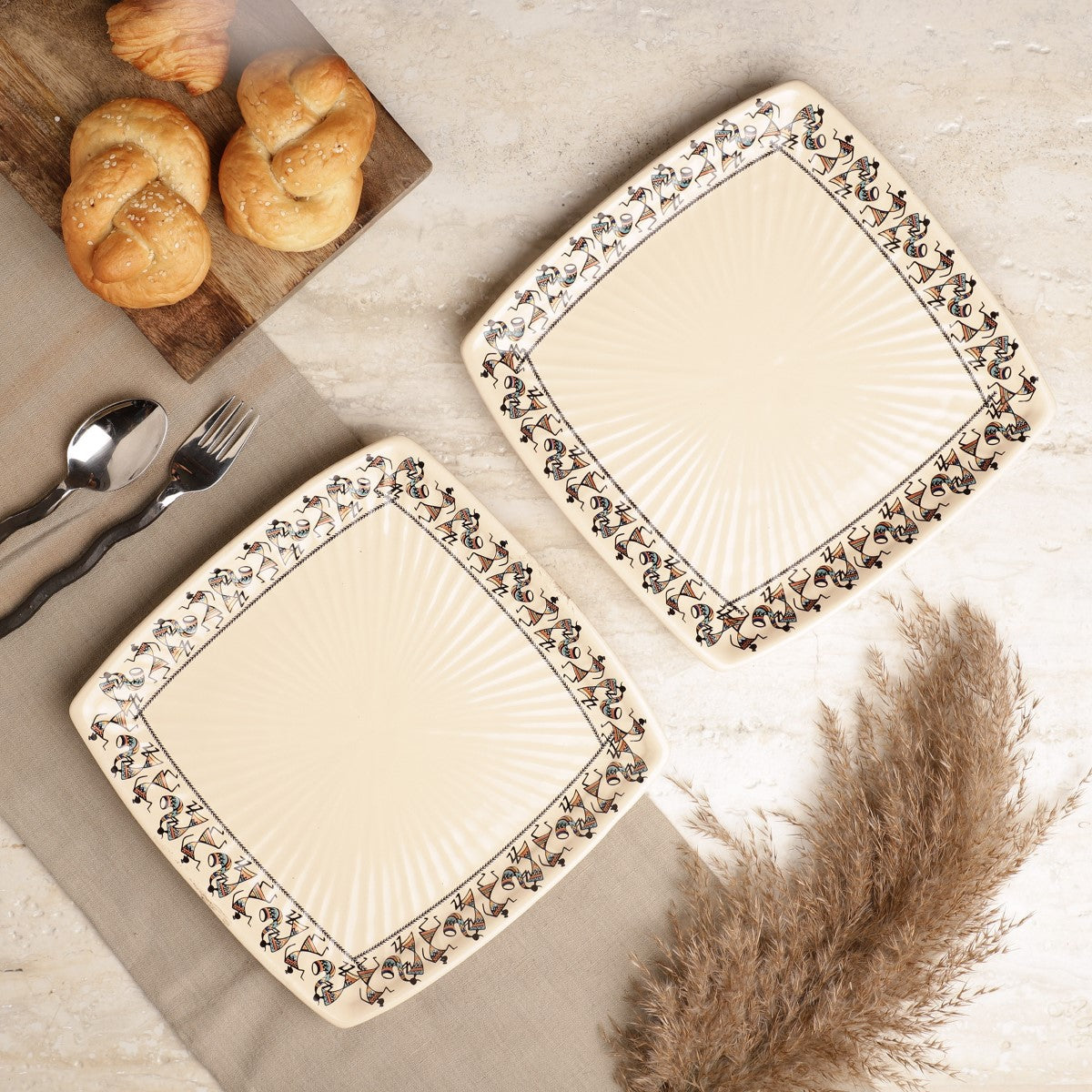 Tribal Art Square Dinner Plate (Set of 2)