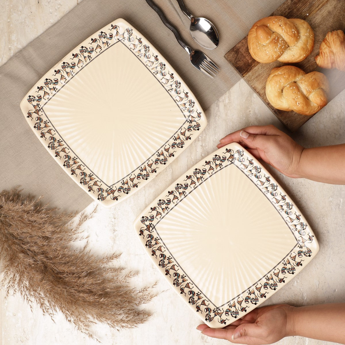 Tribal Art Square Dinner Plate (Set of 2)