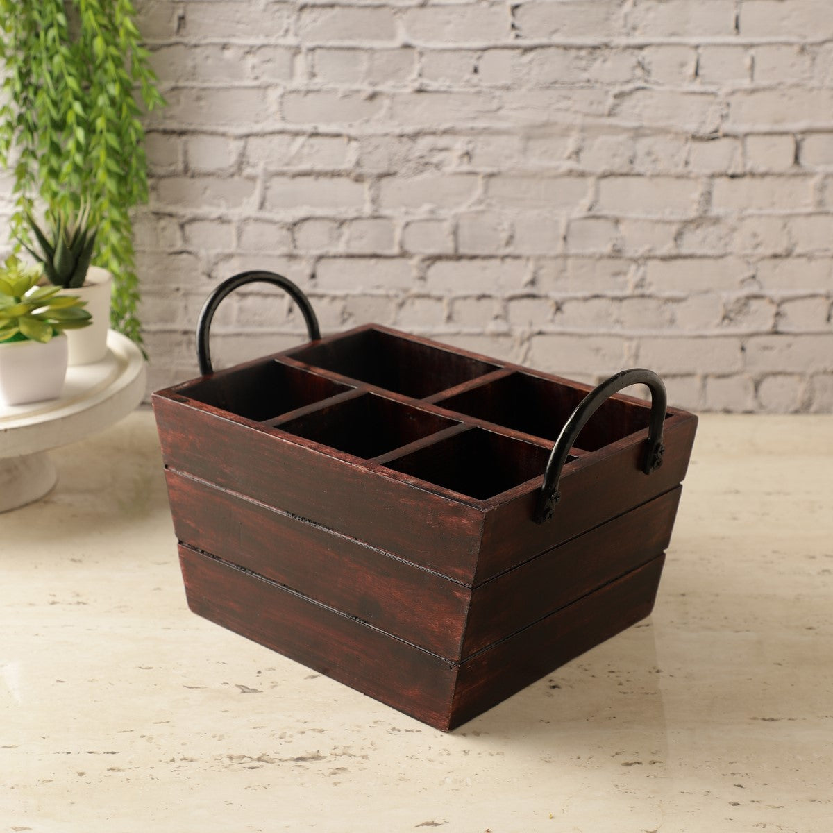 Wooden Finished Cutlery Caddy (5-Sections)