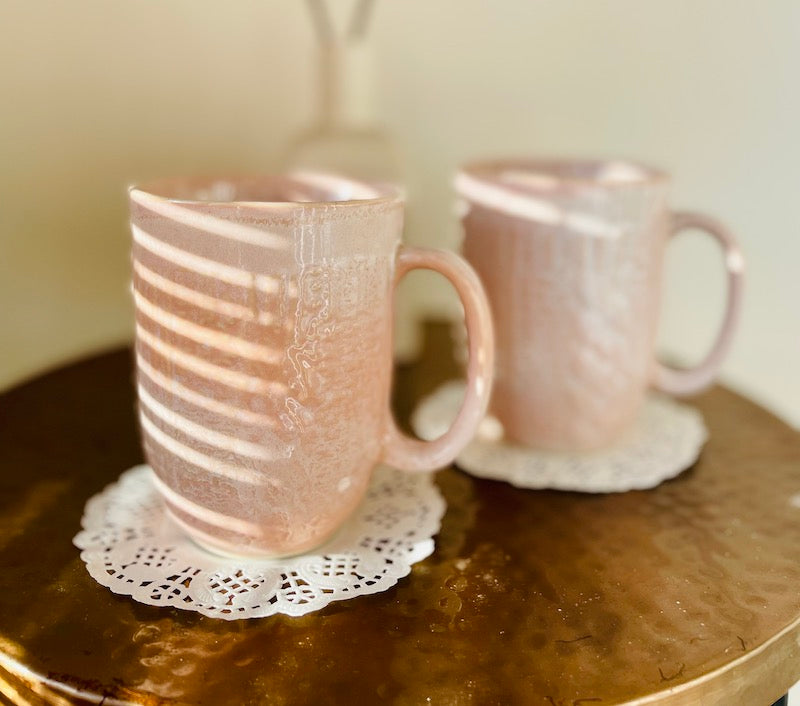 Blush Pink Classic Self Design Mugs (Set of 2)