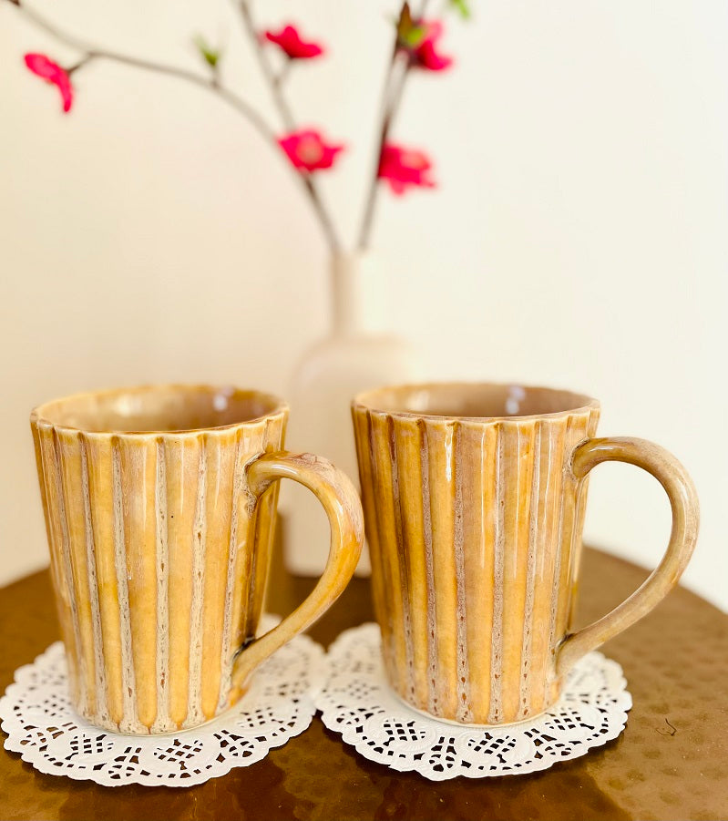 Brown Glazed Sand & Shores Coffee Mugs (Set of 2)