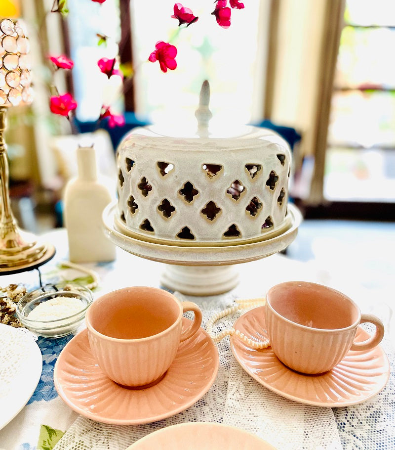 Blush Pink Ceramic Tea Cup & Saucer (Set of 2)