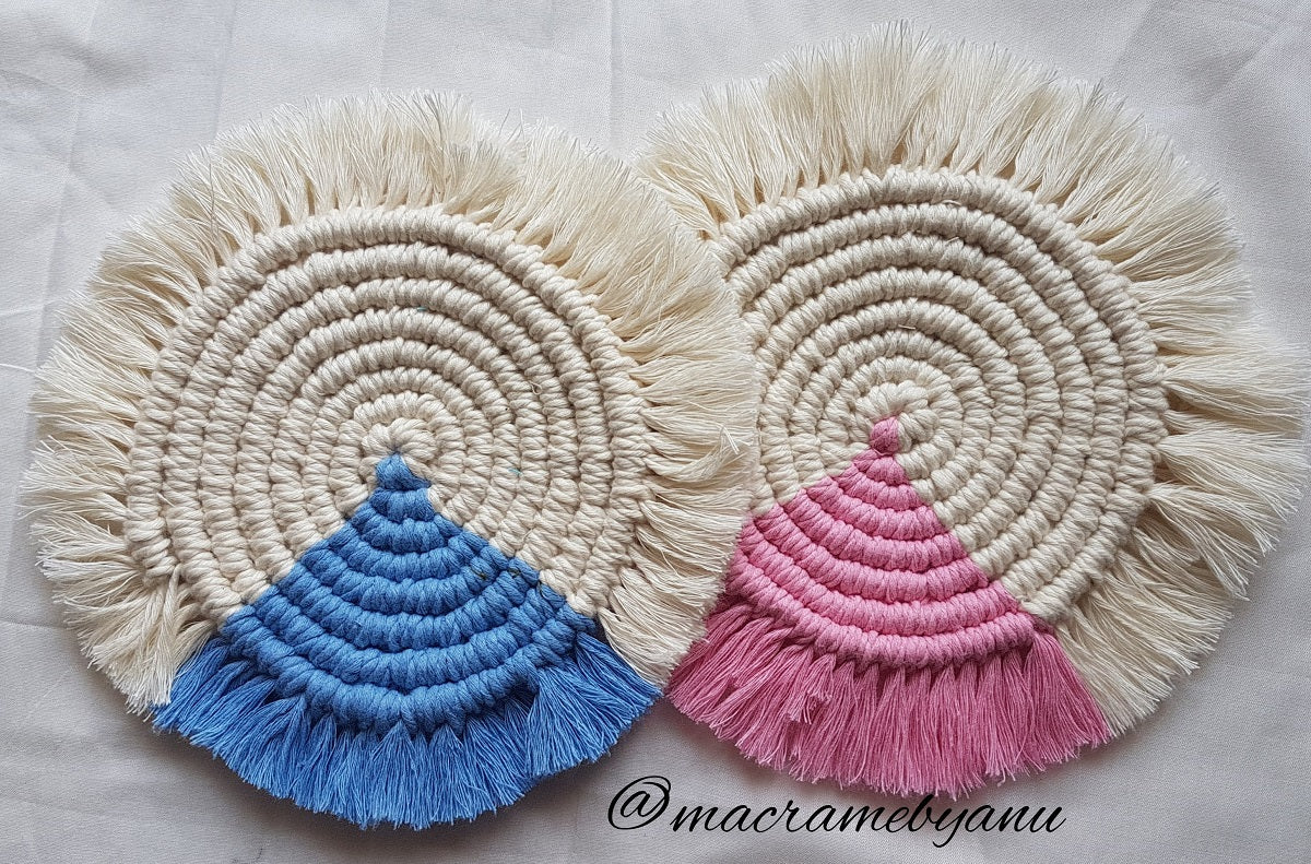 White Round Handcrafted Macrame Coaster (Set of 2)