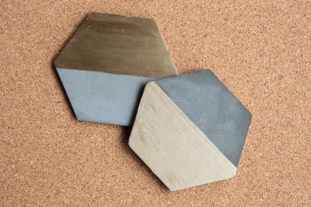 Natural and Antique Bronze Concrete Hexagon Coasters (Set of 4)