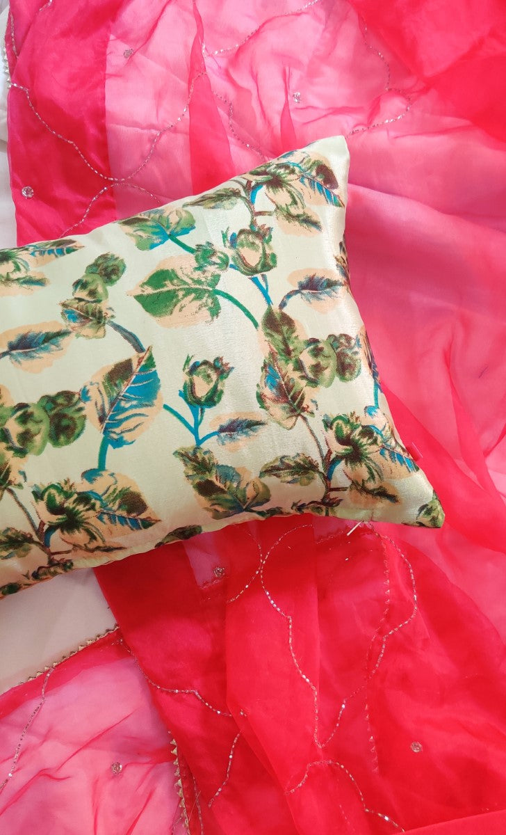 Teal Green Floral Print Cushion Cover