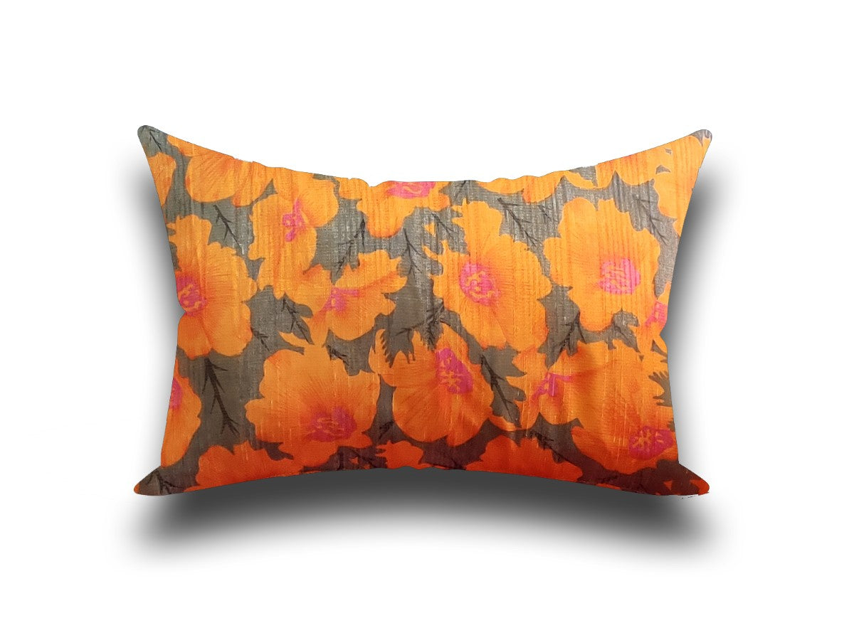 Floral Print Orange-Grey Cushion Cover