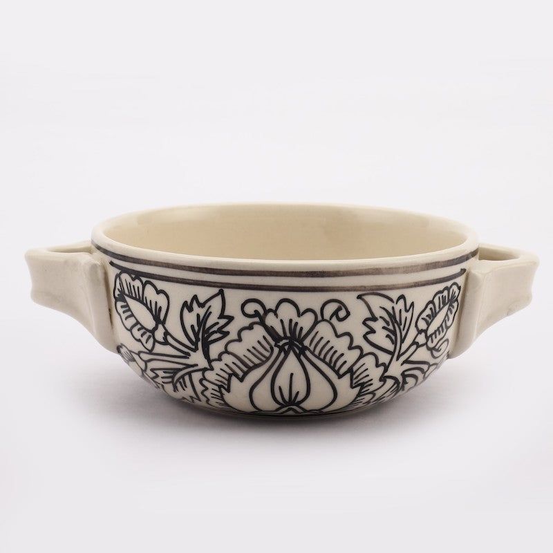 White Leaf Printed Ceramic Multipurpose Bowl