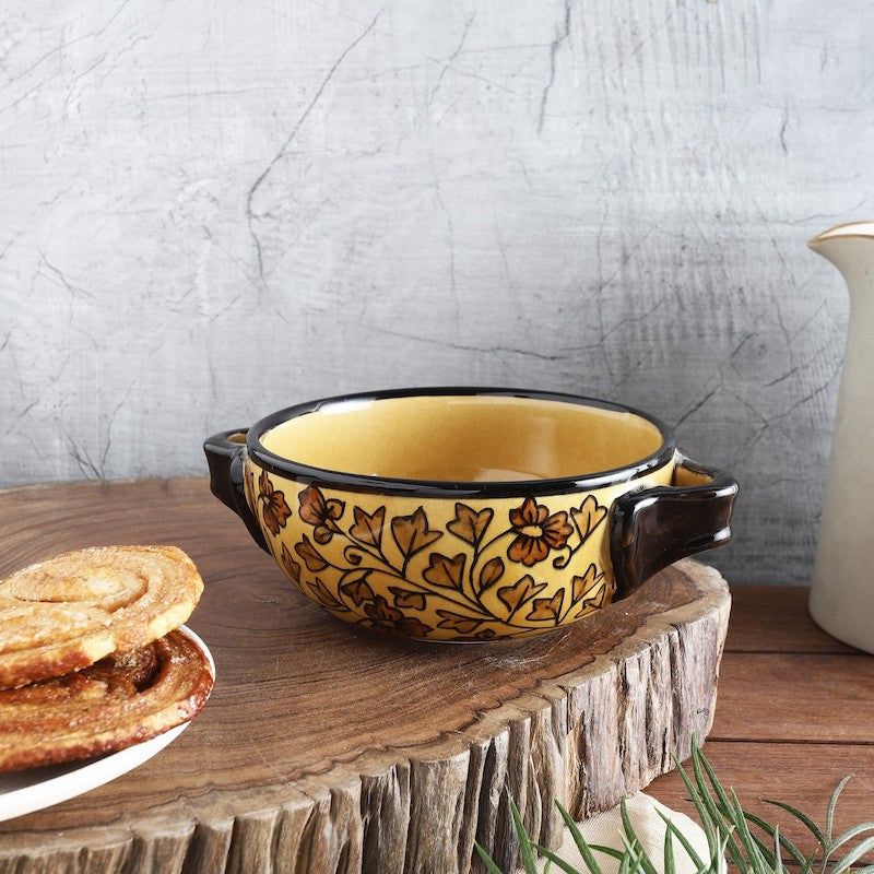 Yellow & Black Hand Painted Ceramic Bowl