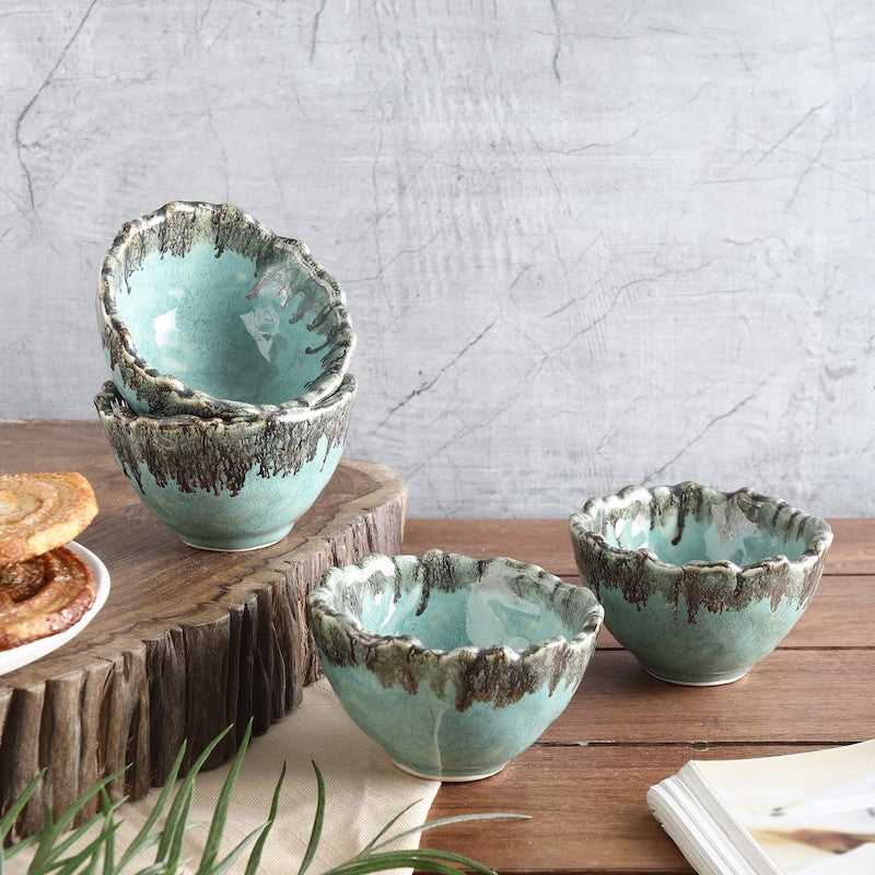 Small Blue & Green Curry Bowls (Set of 4)