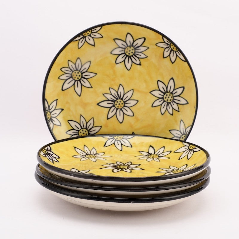 Yellow Flower Stoneware Dinner Plates (Set of 4)