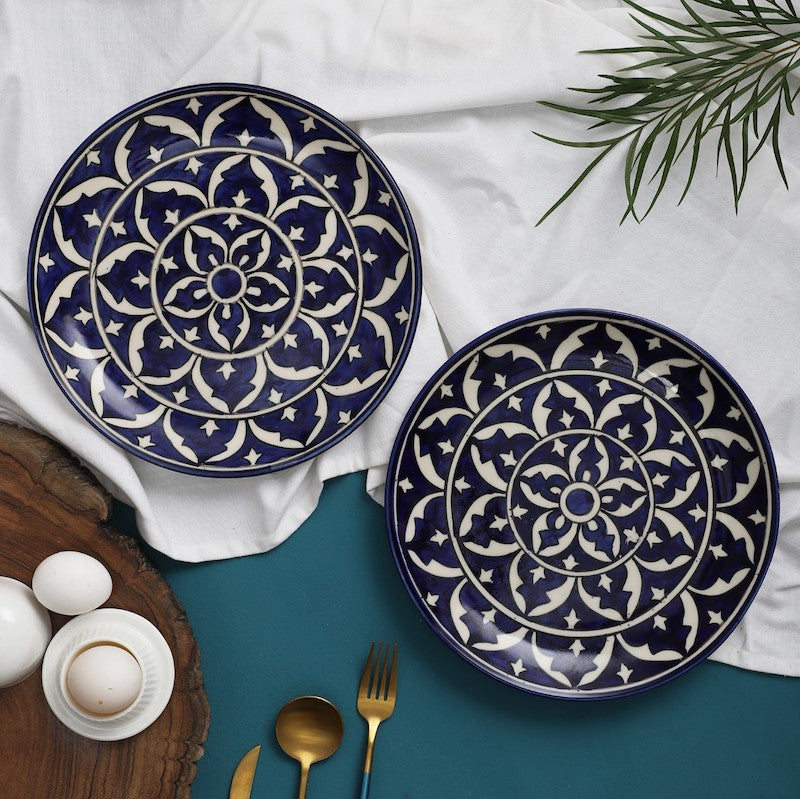 Blue & White Ceramic Handmade Dinner Plates (Set of 2)
