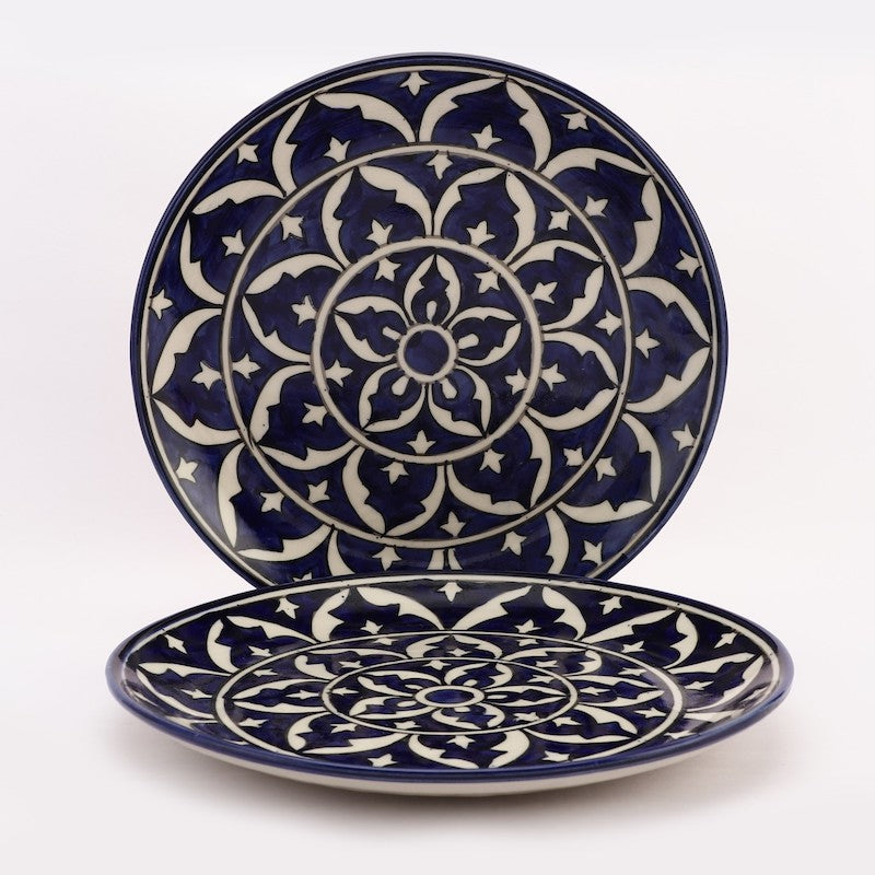 Blue & White Ceramic Handmade Dinner Plates (Set of 2)