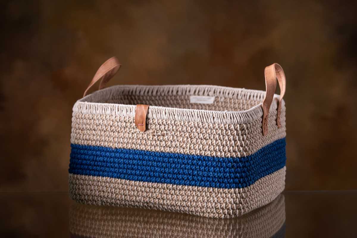 Jute Midnight Blue Stripe Rectangular Basket