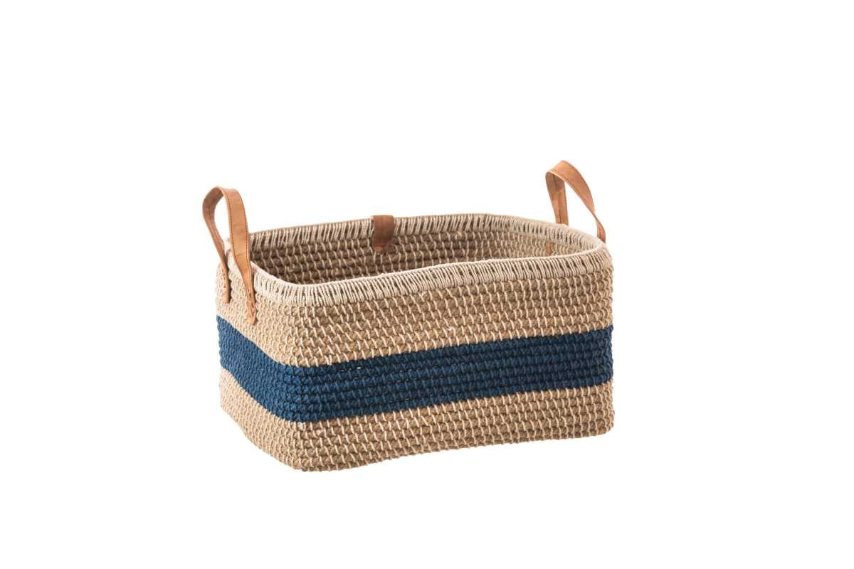 Jute Midnight Blue Stripe Rectangular Basket