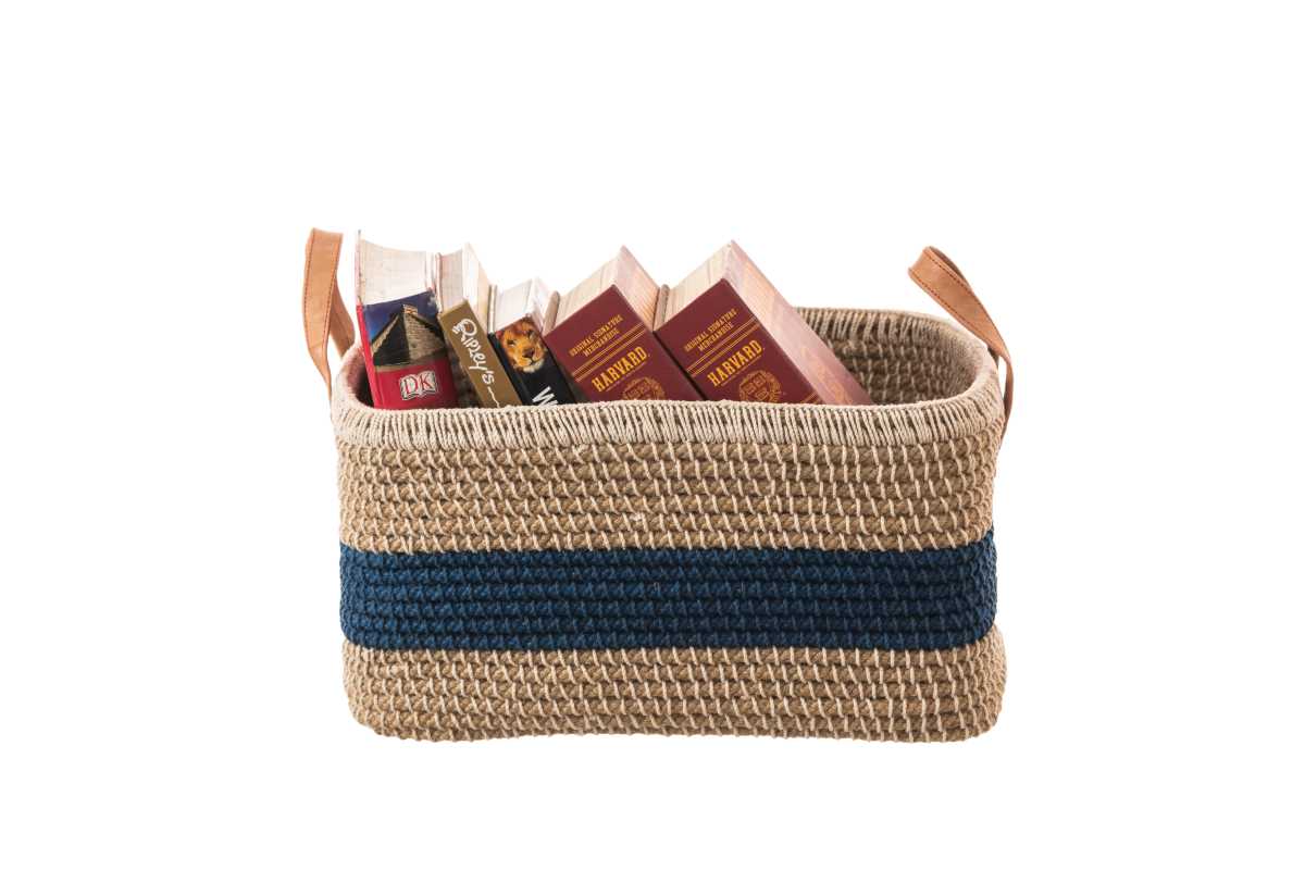 Jute Midnight Blue Stripe Rectangular Basket